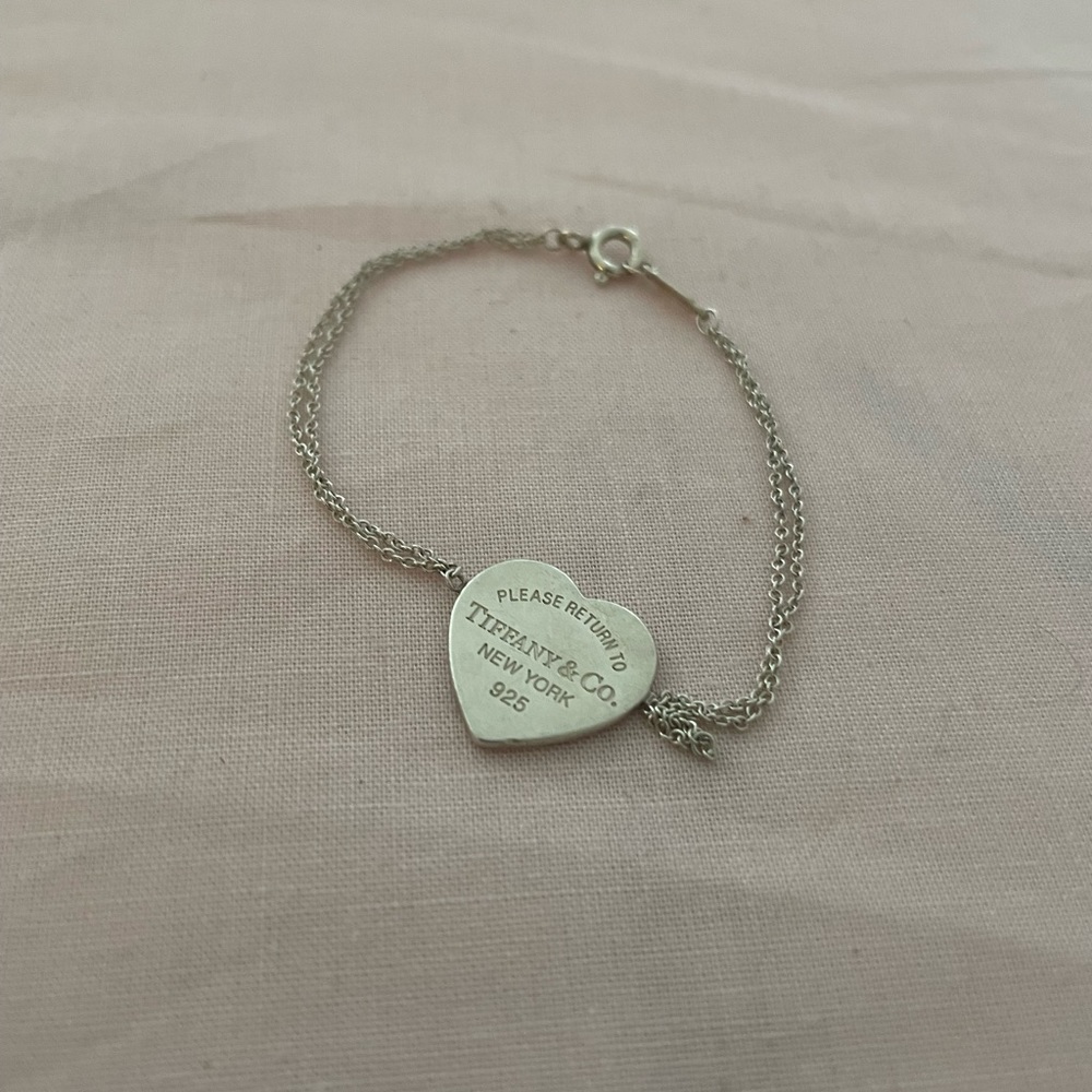 Heart Tag Double Chain Bracelet in Silver